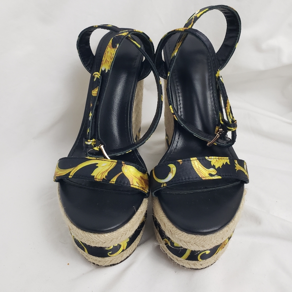 Scarf Print Espadrille Wedge Sandal